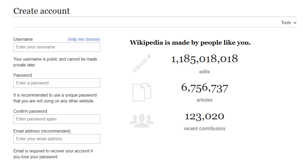 Create Your Account wikipedia account